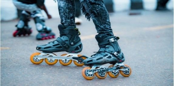 Close-up of inline skates for how to use apps for skating workout